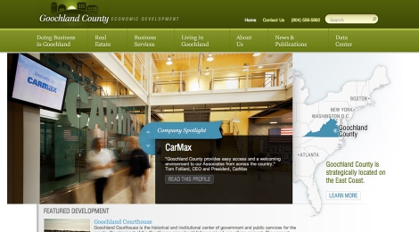 The homepage features companies headquartered in the area.