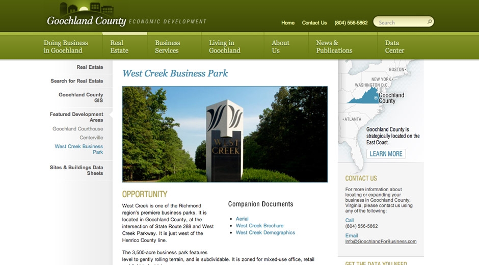 The County can feature business parks and offer detailed information for download.