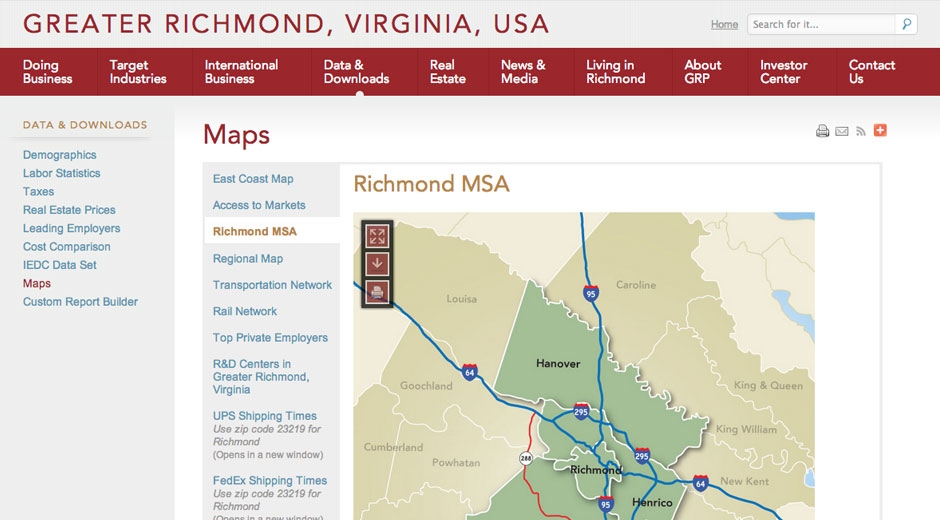 A map center consolidates pertinent maps and offers them for individual download.