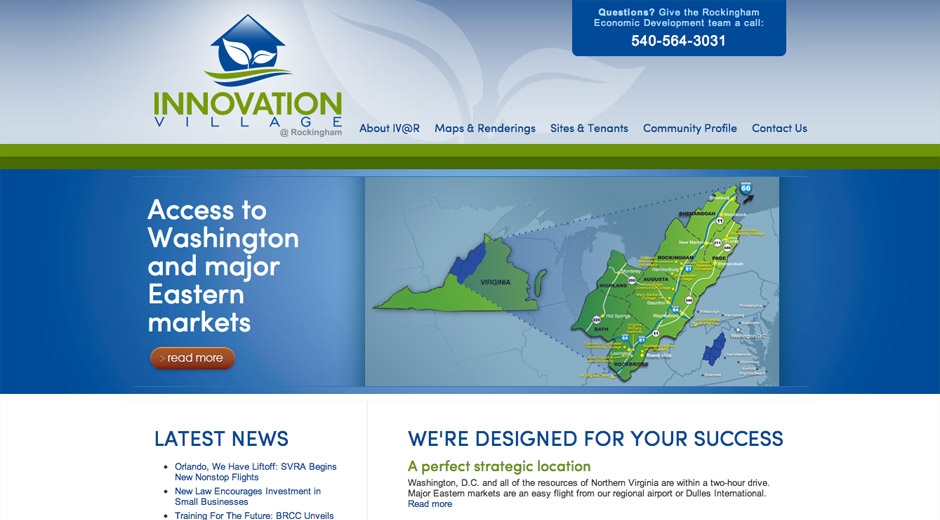 The Innovation Village @ Rockingham homepage focuses on the key advantages of the park.