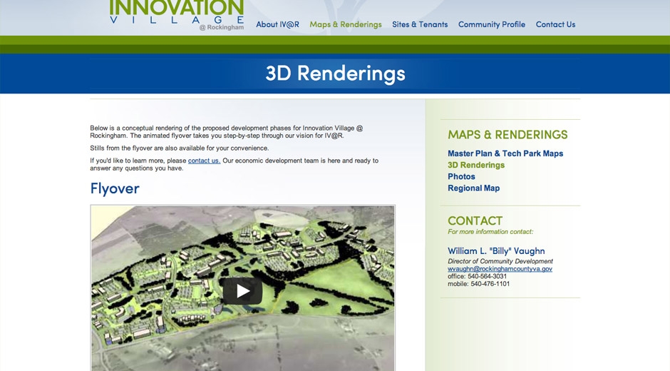 A virtual flyover of the 3-D rendering of the technology and research park.