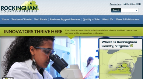 The Rockingham County Economic Development homepage features new branding & a completely transformed aesthetic highlighting key advantages.