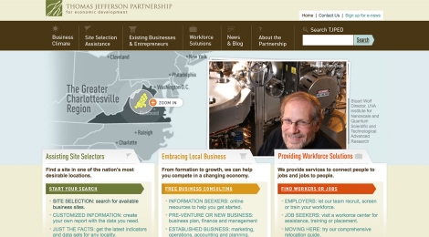 TJPED homepage features an interactive map, a photo slideshow and information on all three functions of the organization.